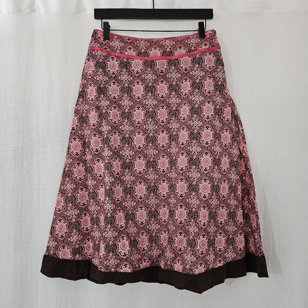 Linden Hill Midi Skirt in Pink & Brown Pattern Womenโs Size 6